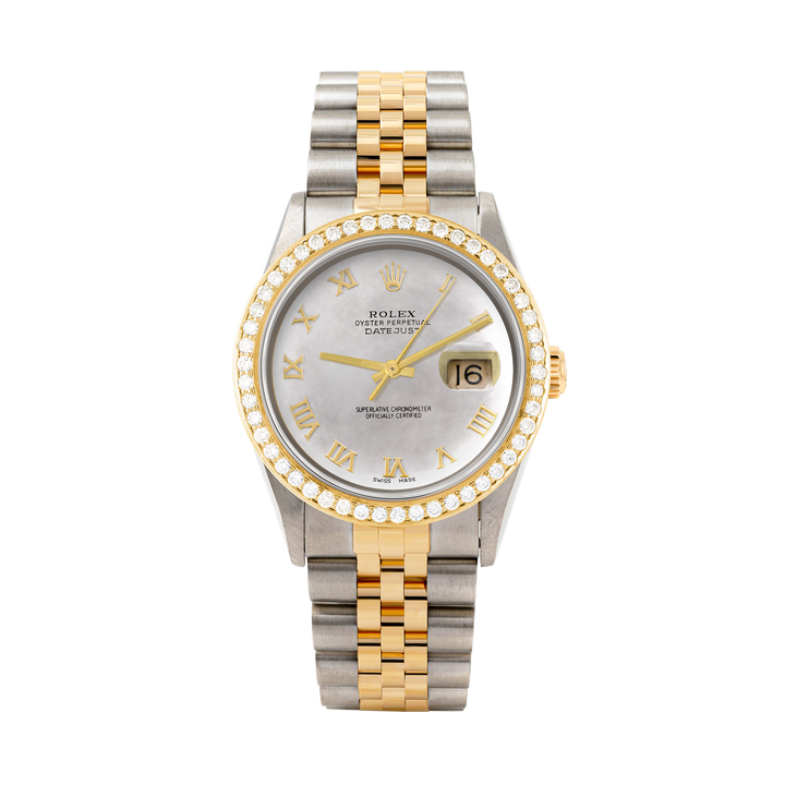 Rolex Datejust 36mm TWO TONE 16233 Mop Dial | Roman Hour Markers | 1.8ct Diamond Bezel