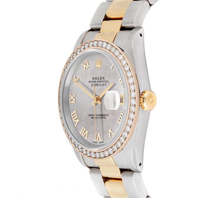 Rolex Datejust 36mm TWO TONE 16233 Mop Dial | Roman Hour Markers | 1.8ct Diamond Bezel