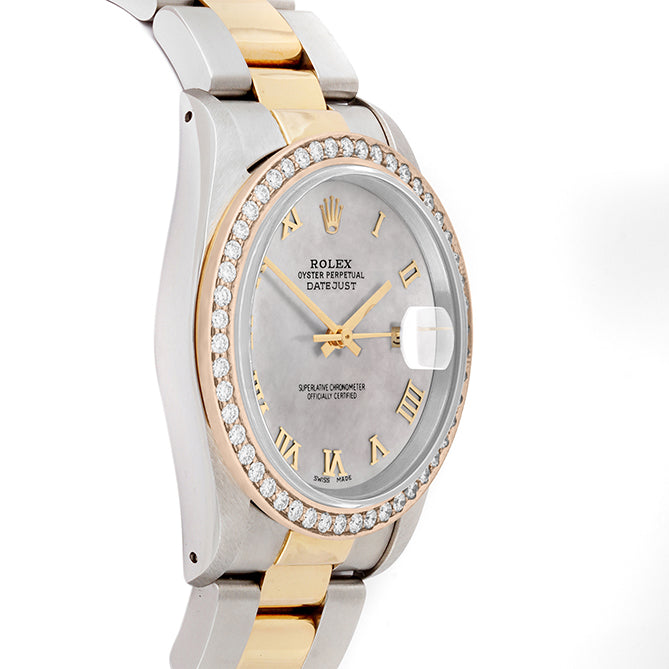 Rolex Datejust 36mm TWO TONE 16233 Mop Dial | Roman Hour Markers | 1.8ct Diamond Bezel