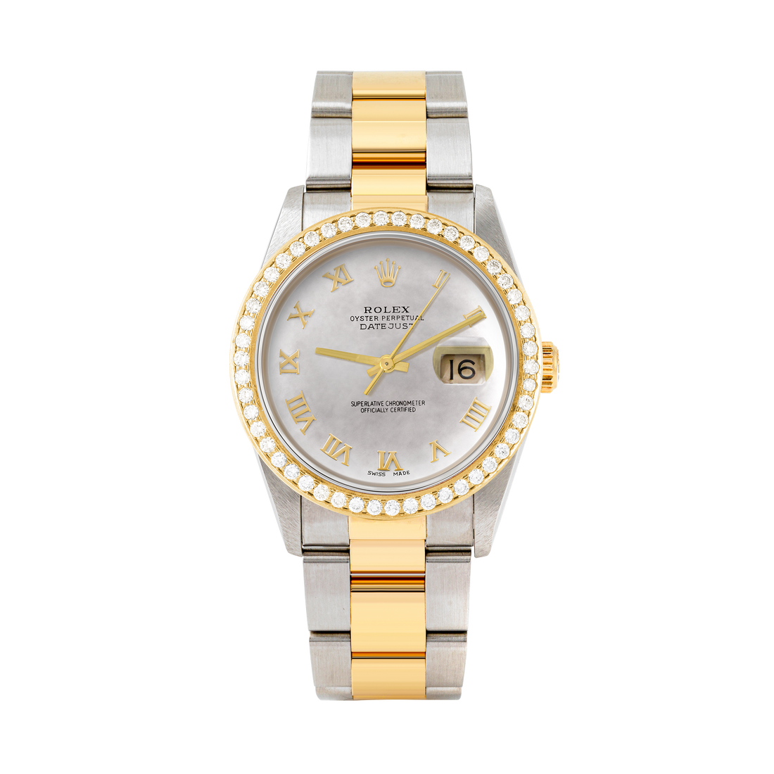 Rolex Datejust 36mm TWO TONE 16233 Mop Dial | Roman Hour Markers | 1.8ct Diamond Bezel