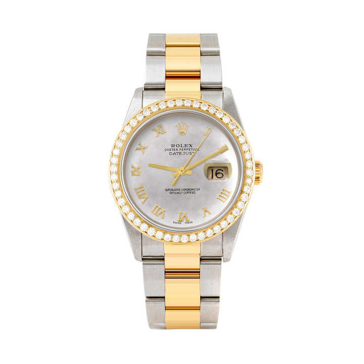 Rolex Datejust 36mm TWO TONE 16233 Mop Dial | Roman Hour Markers | 1.8ct Diamond Bezel