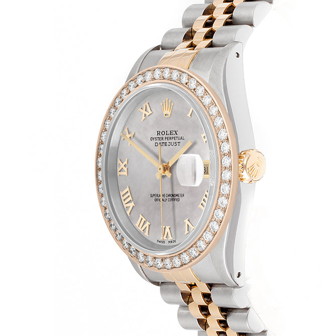 Rolex Datejust 36mm TWO TONE 16233  Mop  Dial | Roman Hour Markers | 2ct Diamond Bezel