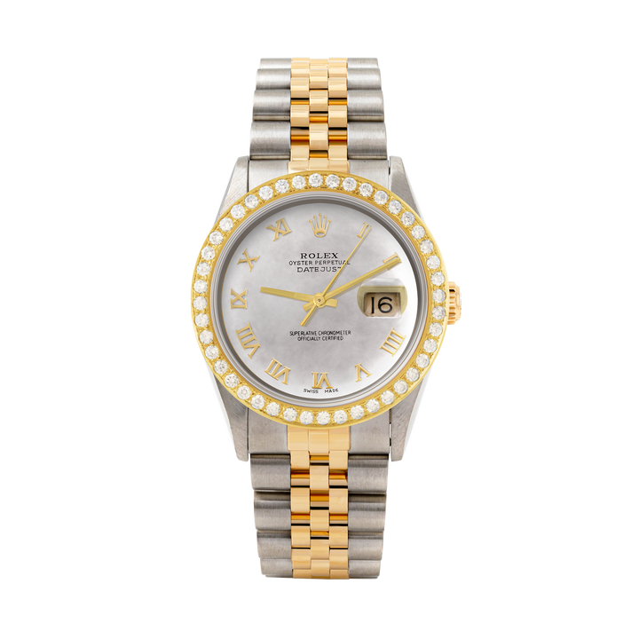 Rolex Datejust 36mm TWO TONE 16233  Mop  Dial | Roman Hour Markers | 2ct Diamond Bezel