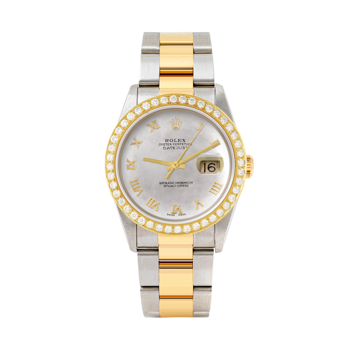 Rolex Datejust 36mm TWO TONE 16233  Mop  Dial | Roman Hour Markers | 2ct Diamond Bezel