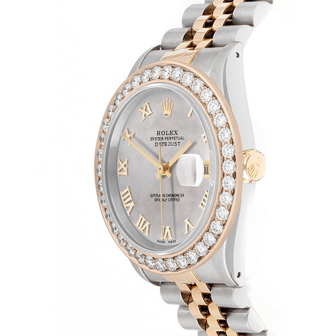 Rolex Datejust 36mm TWO TONE 16233  Mop  Dial | Roman Hour Markers | 2.5ct Diamond Bezel