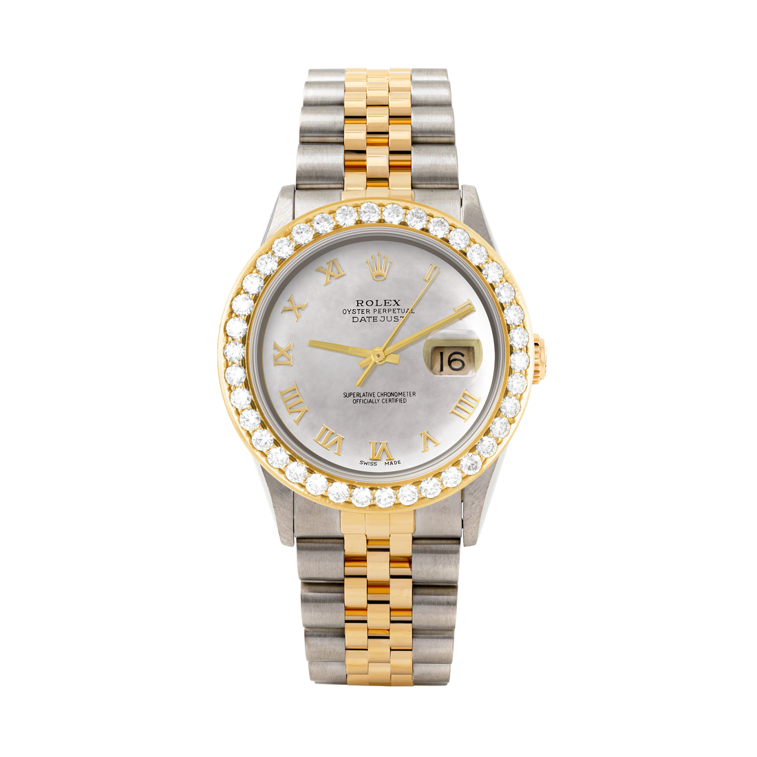 Rolex Datejust 36mm TWO TONE 16233  Mop  Dial | Roman Hour Markers | 2.5ct Diamond Bezel