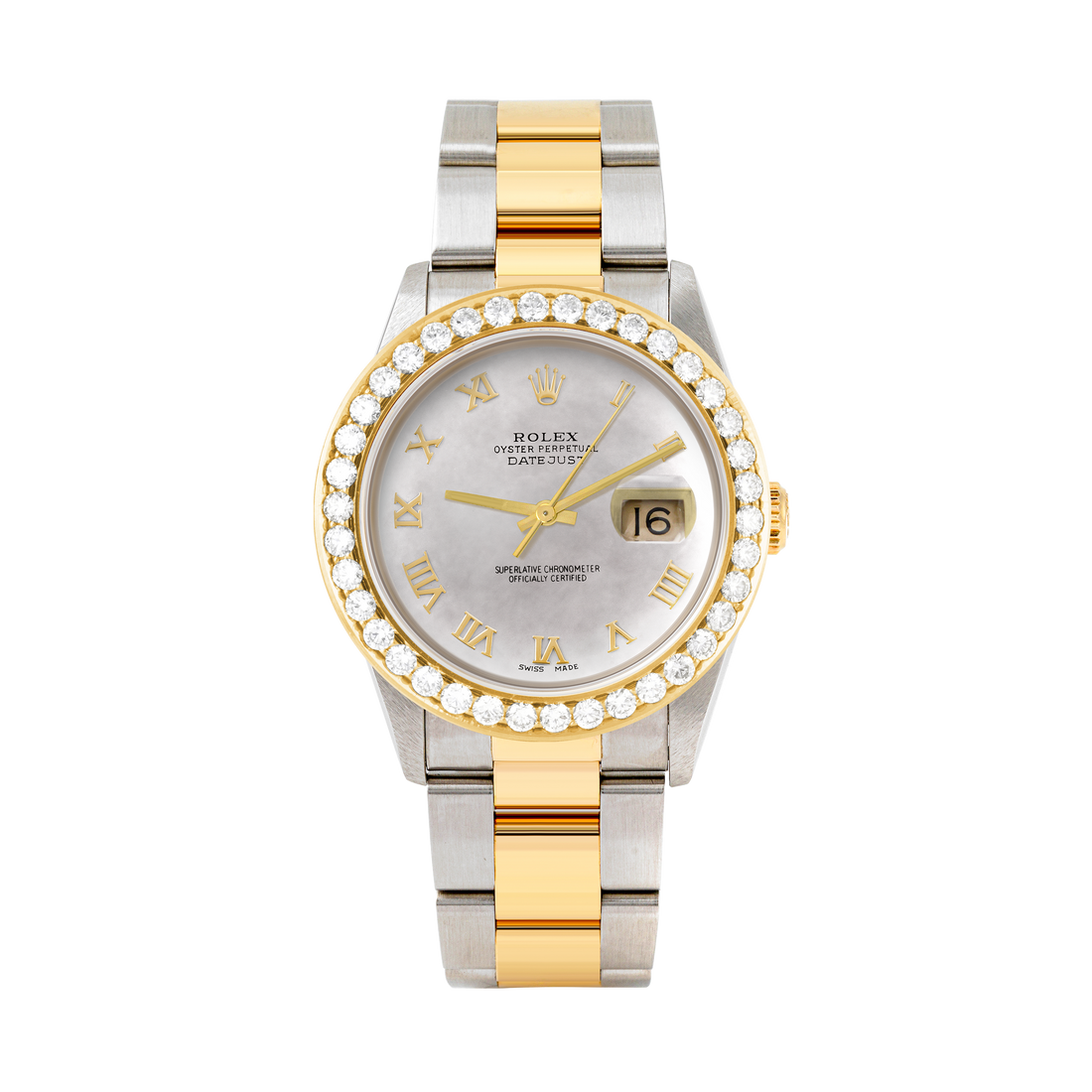 Rolex Datejust 36mm TWO TONE 16233  Mop  Dial | Roman Hour Markers | 2.5ct Diamond Bezel