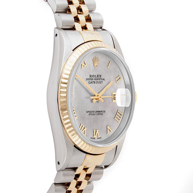 Rolex Datejust 36mm TWO TONE 16233 Mop Dial | Roman Hour Markers | Fluted Bezel