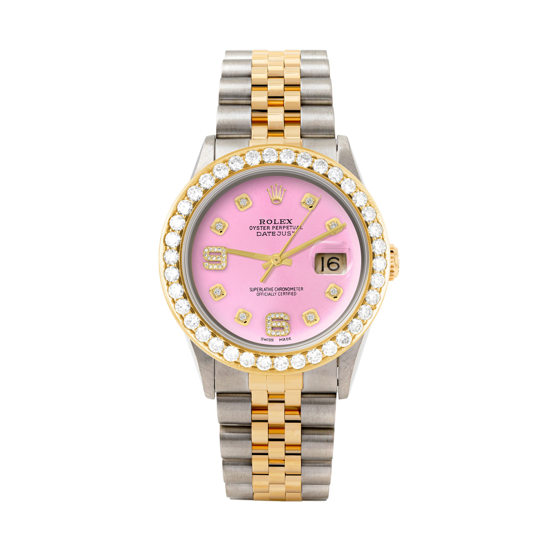Rolex Datejust 36mm TWO TONE 16233 Pink Dial | 6&9 Diamond Hour Markers | 2.5ct Diamond Bezel