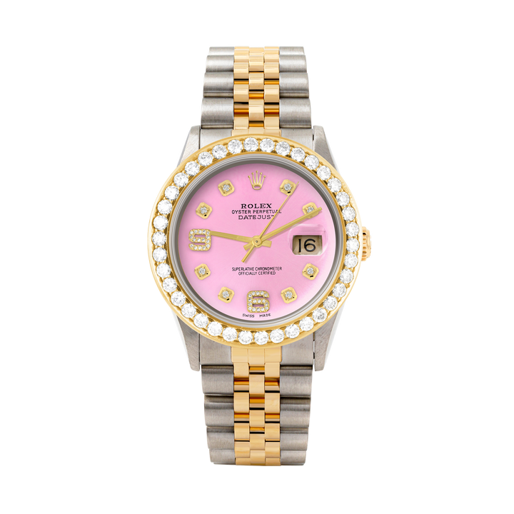 Rolex Datejust 36mm TWO TONE 16233 Pink Dial | 6&9 Diamond Hour Markers | 2.5ct Diamond Bezel