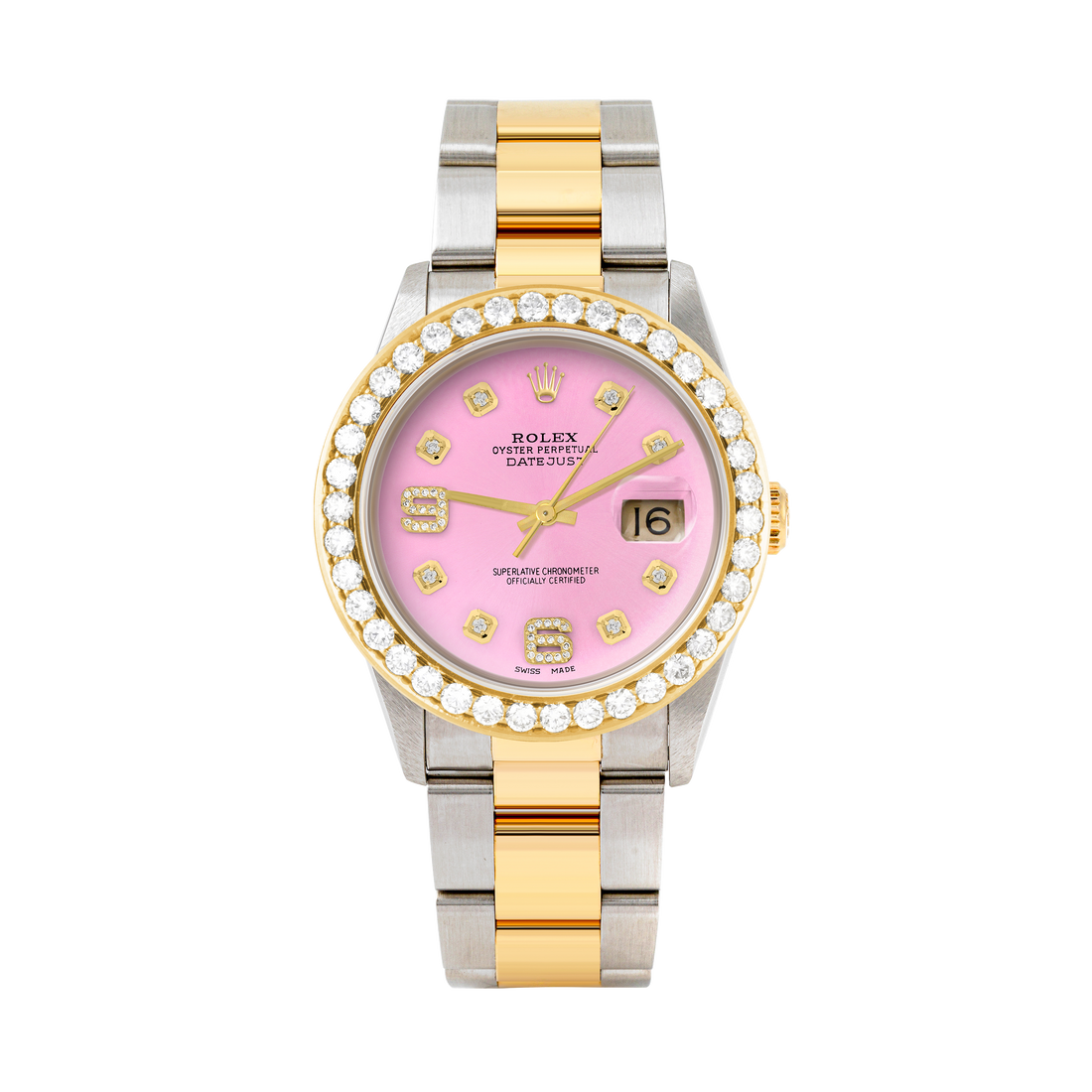 Rolex Datejust 36mm TWO TONE 16233 Pink Dial | 6&9 Diamond Hour Markers | 2.5ct Diamond Bezel