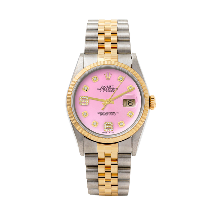 Rolex Datejust 36mm TWO TONE 16233 Pink Dial | 6&9 Diamond  Hour Markers | Fluted Bezel