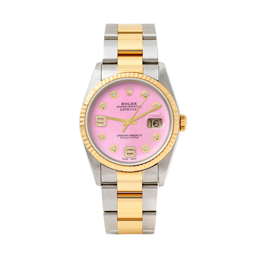 Rolex Datejust 36mm TWO TONE 16233 Pink Dial | 6&9 Diamond  Hour Markers | Fluted Bezel
