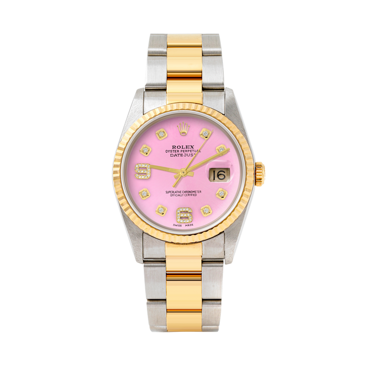 Rolex Datejust 36mm TWO TONE 16233 Pink Dial | 6&9 Diamond  Hour Markers | Fluted Bezel