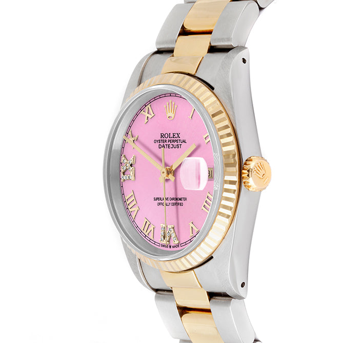 Rolex Datejust 36mm TWO TONE 16233 Pink Dial | 6&9 Diamond  Hour Markers | Fluted Bezel