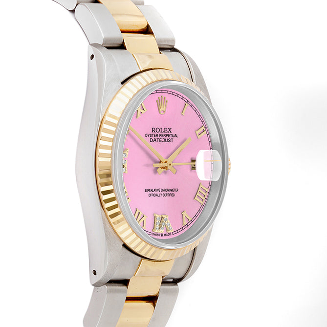 Rolex Datejust 36mm TWO TONE 16233 Pink Dial | 6&9 Diamond  Hour Markers | Fluted Bezel