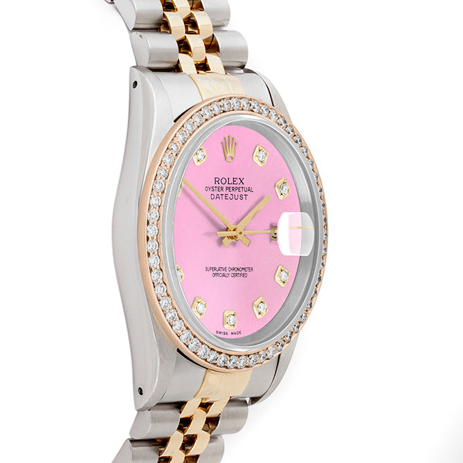 Rolex Datejust 36mm TWO TONE 16233 Pink Dial | 6&9 Diamond Hour Markers | 2.5ct Diamond Bezel