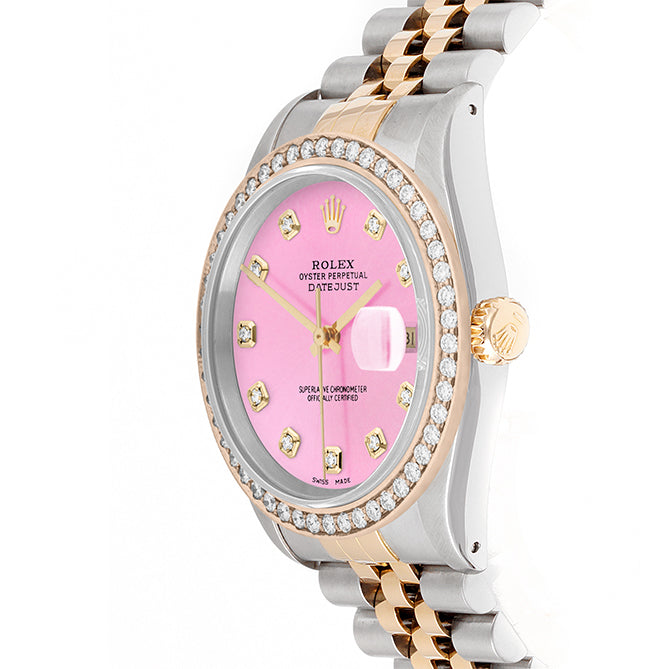 Rolex Datejust 36mm TWO TONE 16233 Pink Dial | Diamond  Hour Markers | 1.8ct Diamond Bezel
