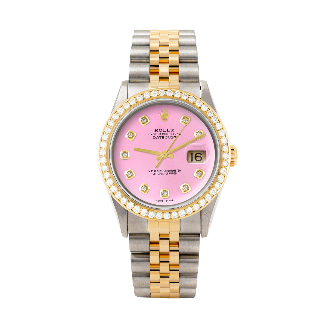 Rolex Datejust 36mm TWO TONE 16233 Pink Dial | Diamond  Hour Markers | 1.8ct Diamond Bezel