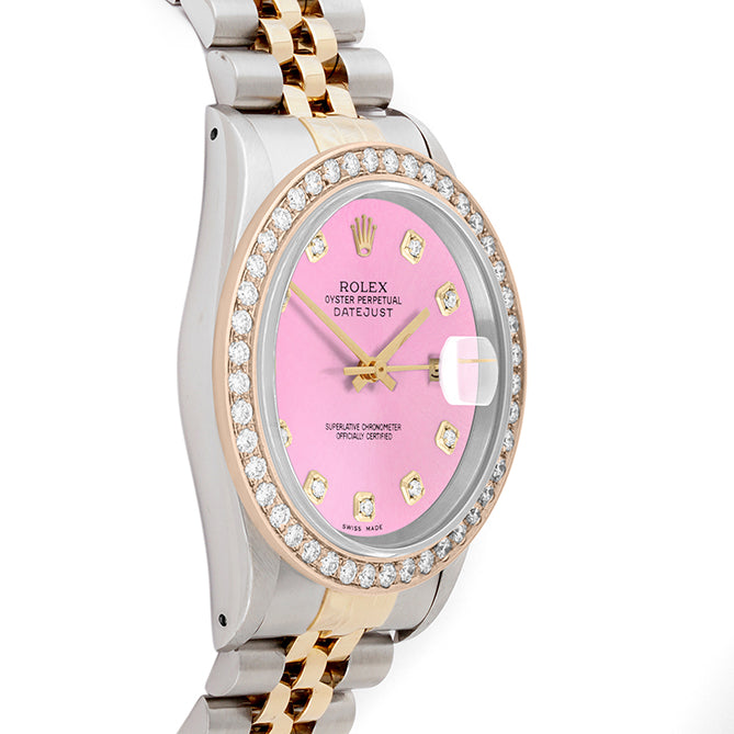 Rolex Datejust 36mm TWO TONE 16233 Pink Dial | Diamond Hour Markers | 2ct Diamond Bezel