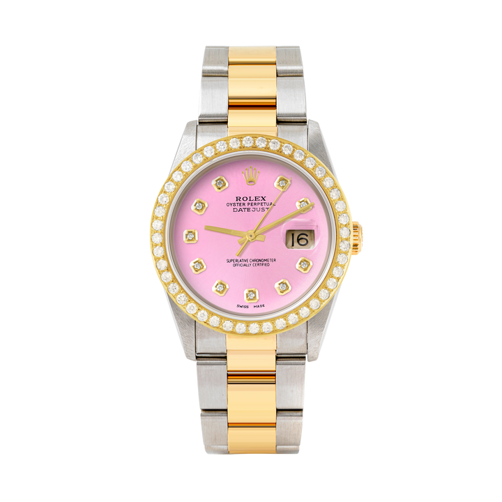 Rolex Datejust 36mm TWO TONE 16233 Pink Dial | Diamond Hour Markers | 2ct Diamond Bezel