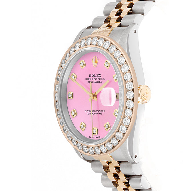 Rolex Datejust 36mm TWO TONE 16233 Pink Dial | Diamond Hour Markers | 2.5ct Diamond Bezel