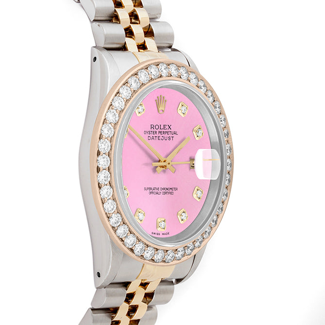Rolex Datejust 36mm TWO TONE 16233 Pink Dial | Diamond Hour Markers | 2.5ct Diamond Bezel