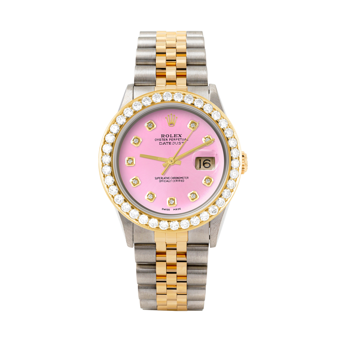 Rolex Datejust 36mm TWO TONE 16233 Pink Dial | Diamond Hour Markers | 2.5ct Diamond Bezel