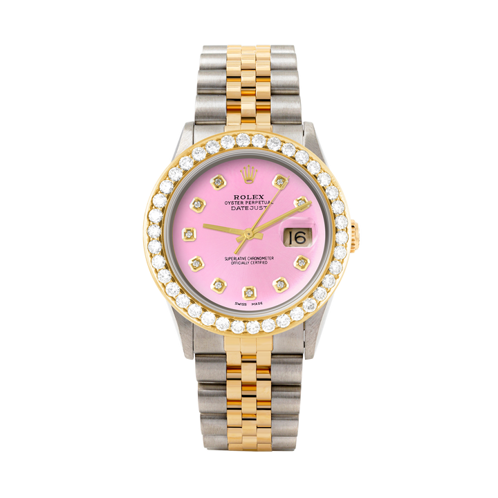Rolex Datejust 36mm TWO TONE 16233 Pink Dial | Diamond Hour Markers | 2.5ct Diamond Bezel