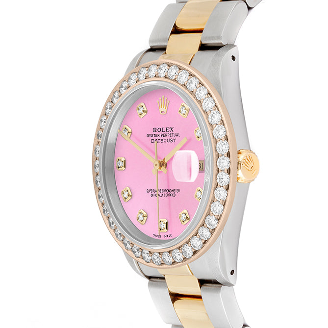 Rolex Datejust 36mm TWO TONE 16233 Pink Dial | Diamond Hour Markers | 2.5ct Diamond Bezel