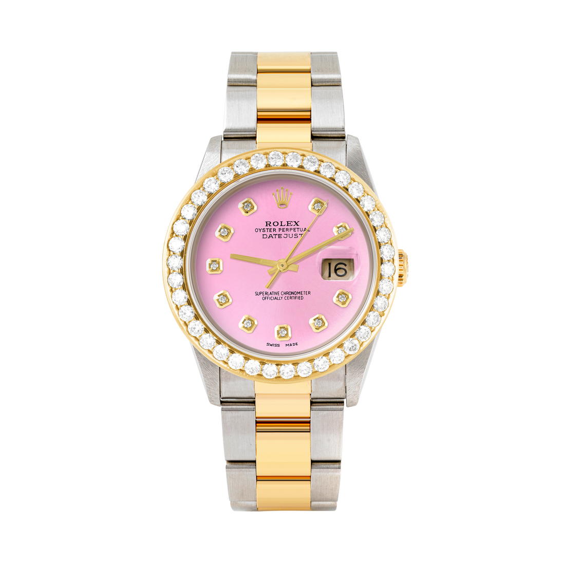 Rolex Datejust 36mm TWO TONE 16233 Pink Dial | Diamond Hour Markers | 2.5ct Diamond Bezel