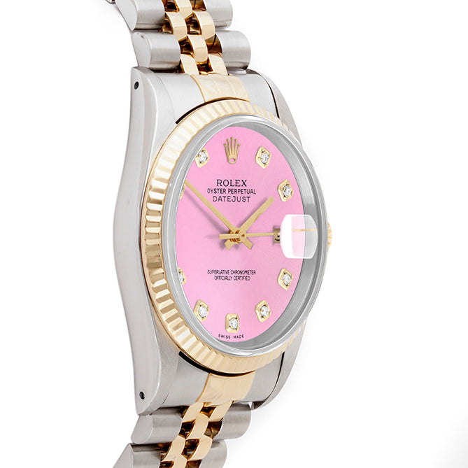 Rolex Datejust 36mm TWO TONE 16233 Pink Dial | Diamond  Hour Markers | Fluted Bezel