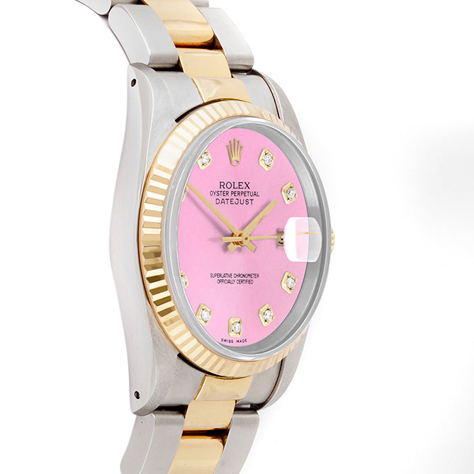 Rolex Datejust 36mm TWO TONE 16233 Pink Dial | Diamond  Hour Markers | Fluted Bezel