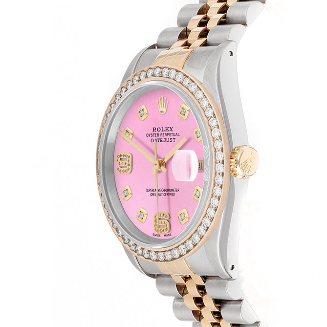 Rolex Datejust 36mm TWO TONE 16233 Pink Dial | 6&9 Diamond Hour Markers | 1.8ct Diamond Bezel