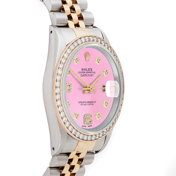 Rolex Datejust 36mm TWO TONE 16233 Pink Dial | 6&9 Diamond Hour Markers | 1.8ct Diamond Bezel