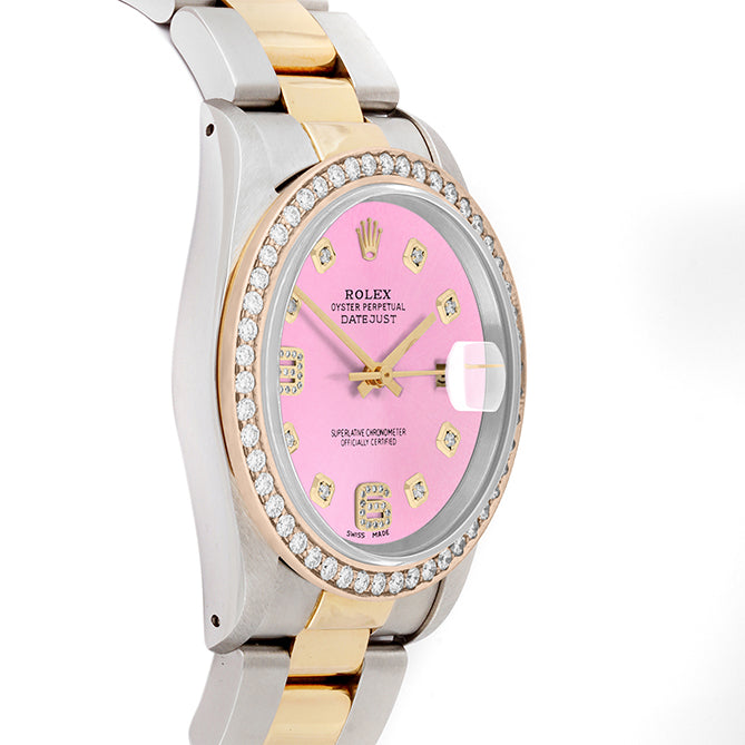Rolex Datejust 36mm TWO TONE 16233 Pink Dial | 6&9 Diamond Hour Markers | 1.8ct Diamond Bezel