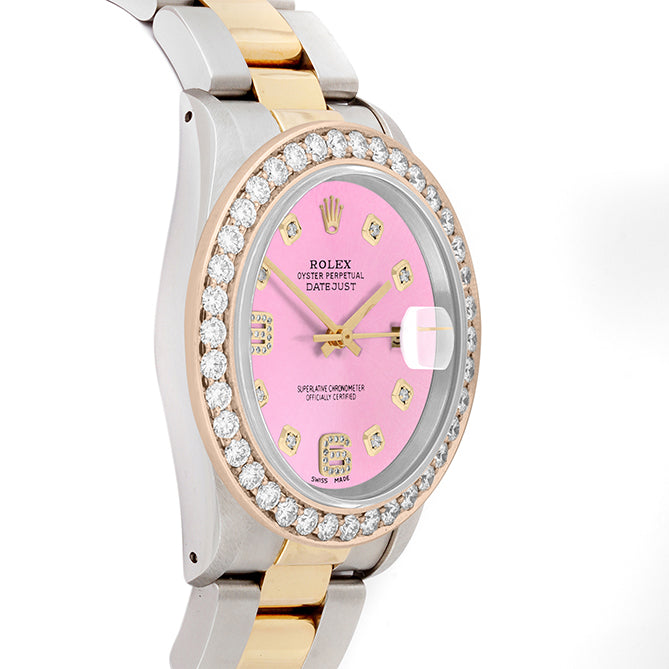 Rolex Datejust 36mm TWO TONE 16233 Pink Dial | Diamond Hour Markers | 2.5ct Diamond Bezel