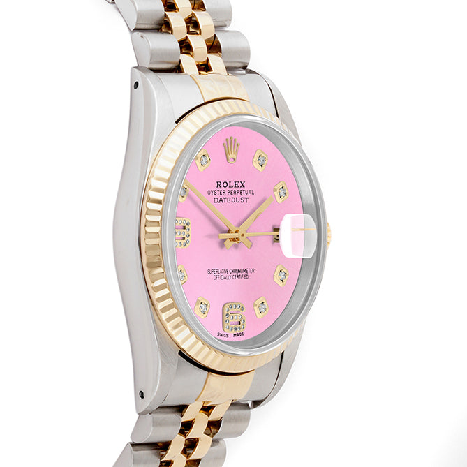 Rolex Datejust 36mm TWO TONE 16233 Pink Dial | 6&9 Diamond  Hour Markers | Fluted Bezel