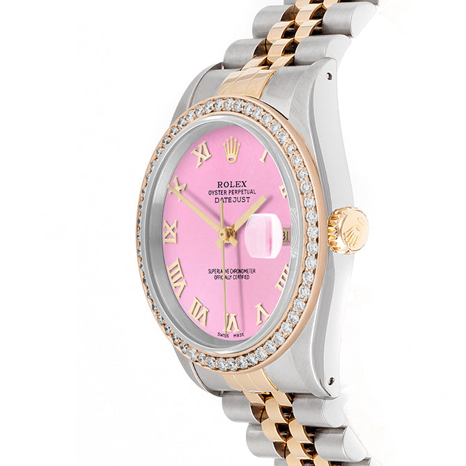 Rolex Datejust 36mm TWO TONE 16233 Pink Dial | Roman Hour Markers | 1ct Diamond Bezel