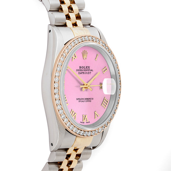 Rolex Datejust 36mm TWO TONE 16233 Pink Dial | Roman Hour Markers | 1ct Diamond Bezel