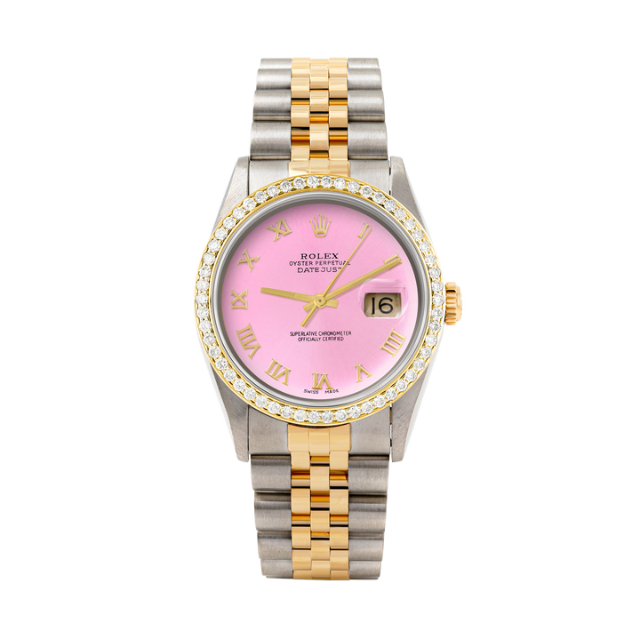 Rolex Datejust 36mm TWO TONE 16233 Pink Dial | Roman Hour Markers | 1ct Diamond Bezel
