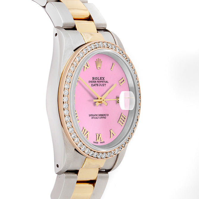 Rolex Datejust 36mm TWO TONE 16233 Pink Dial | Roman Hour Markers | 1ct Diamond Bezel