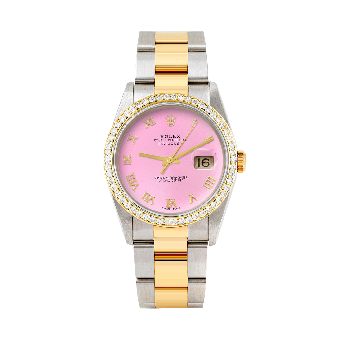 Rolex Datejust 36mm TWO TONE 16233 Pink Dial | Roman Hour Markers | 1ct Diamond Bezel