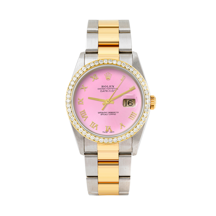 Rolex Datejust 36mm TWO TONE 16233 Pink Dial | Roman Hour Markers | 1ct Diamond Bezel