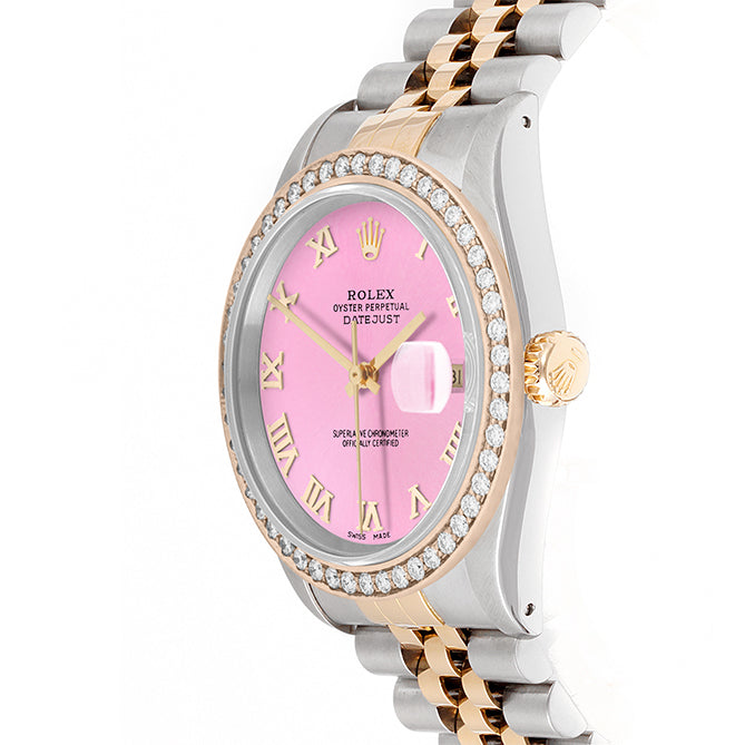 Rolex Datejust 36mm TWO TONE 16233 Pink Dial | Roman Hour Markers | 1.8ct Diamond Bezel