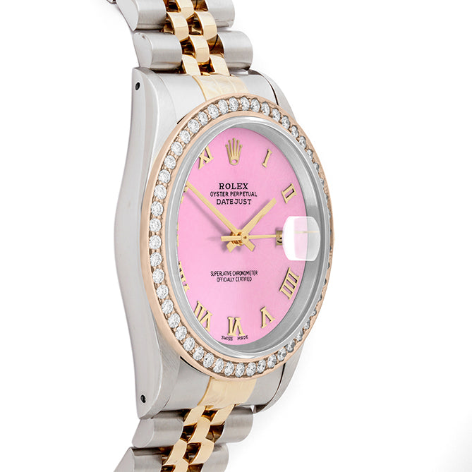 Rolex Datejust 36mm TWO TONE 16233 Pink Dial | Roman Hour Markers | 1.8ct Diamond Bezel