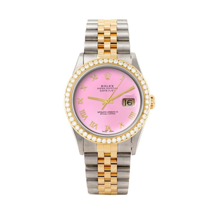 Rolex Datejust 36mm TWO TONE 16233 Pink Dial | Roman Hour Markers | 1.8ct Diamond Bezel