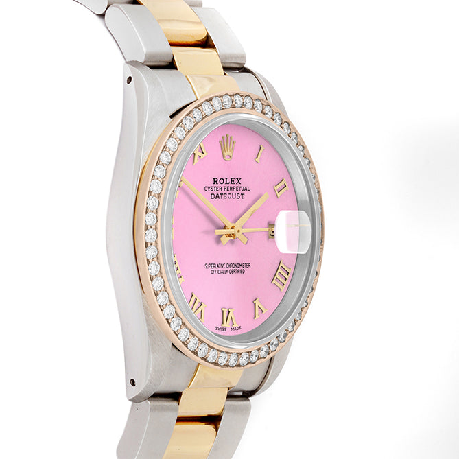 Rolex Datejust 36mm TWO TONE 16233 Pink Dial | Roman Hour Markers | 1.8ct Diamond Bezel