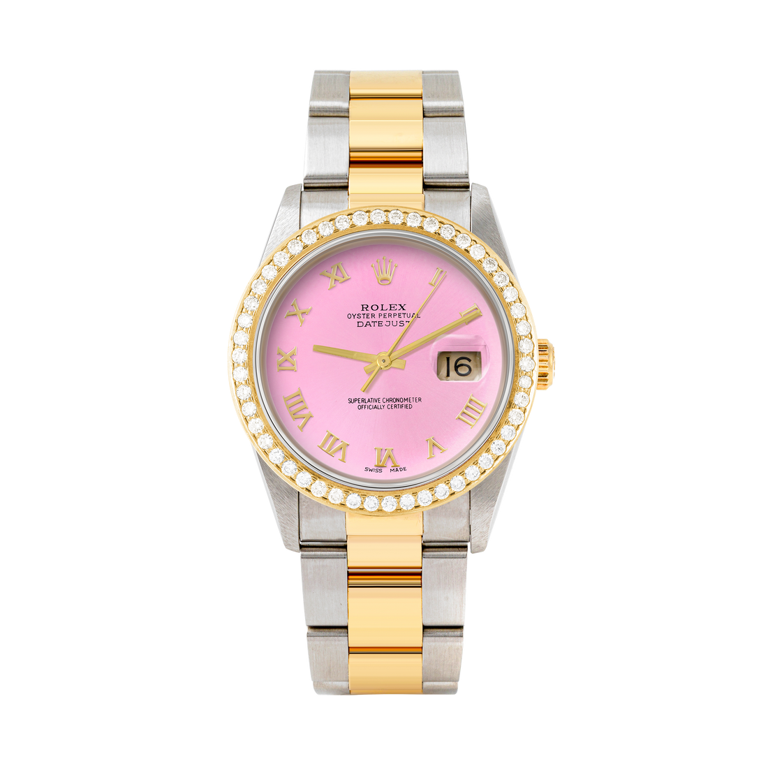 Rolex Datejust 36mm TWO TONE 16233 Pink Dial | Roman Hour Markers | 1.8ct Diamond Bezel