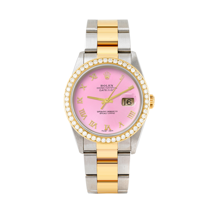 Rolex Datejust 36mm TWO TONE 16233 Pink Dial | Roman Hour Markers | 1.8ct Diamond Bezel